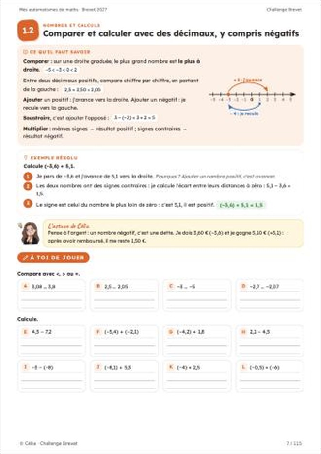 Exemple de fiche d'automatismes de maths pour le brevet