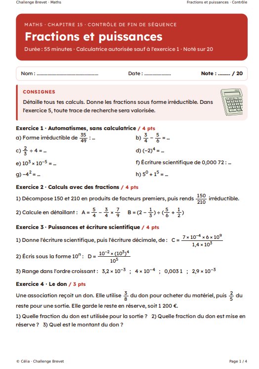 Contrôle type brevet